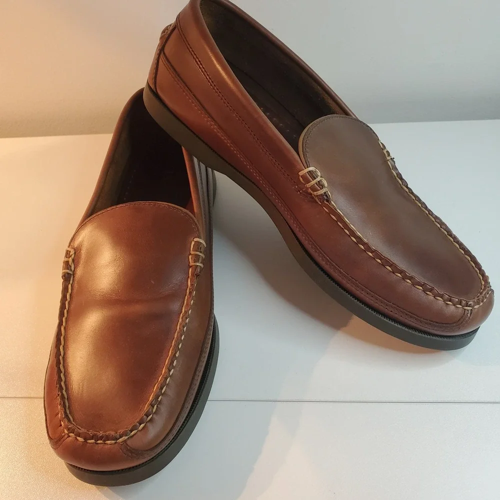 LL Bean Mens Handsewn Moccasins Brown Leather Loafers Slip On Shoes 11 D 299805